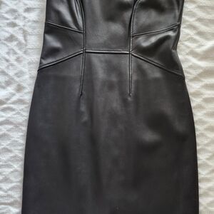 Hugo Boss genuine black leather dress with full-length back zipper.